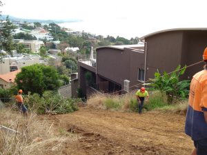 Winching up the hill from around the corner