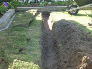 Close up of trench for root barrier